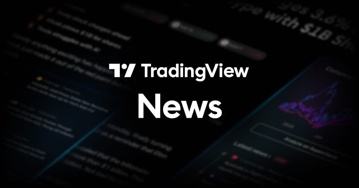 TradingView News headline on a dark blurred dashboard background.